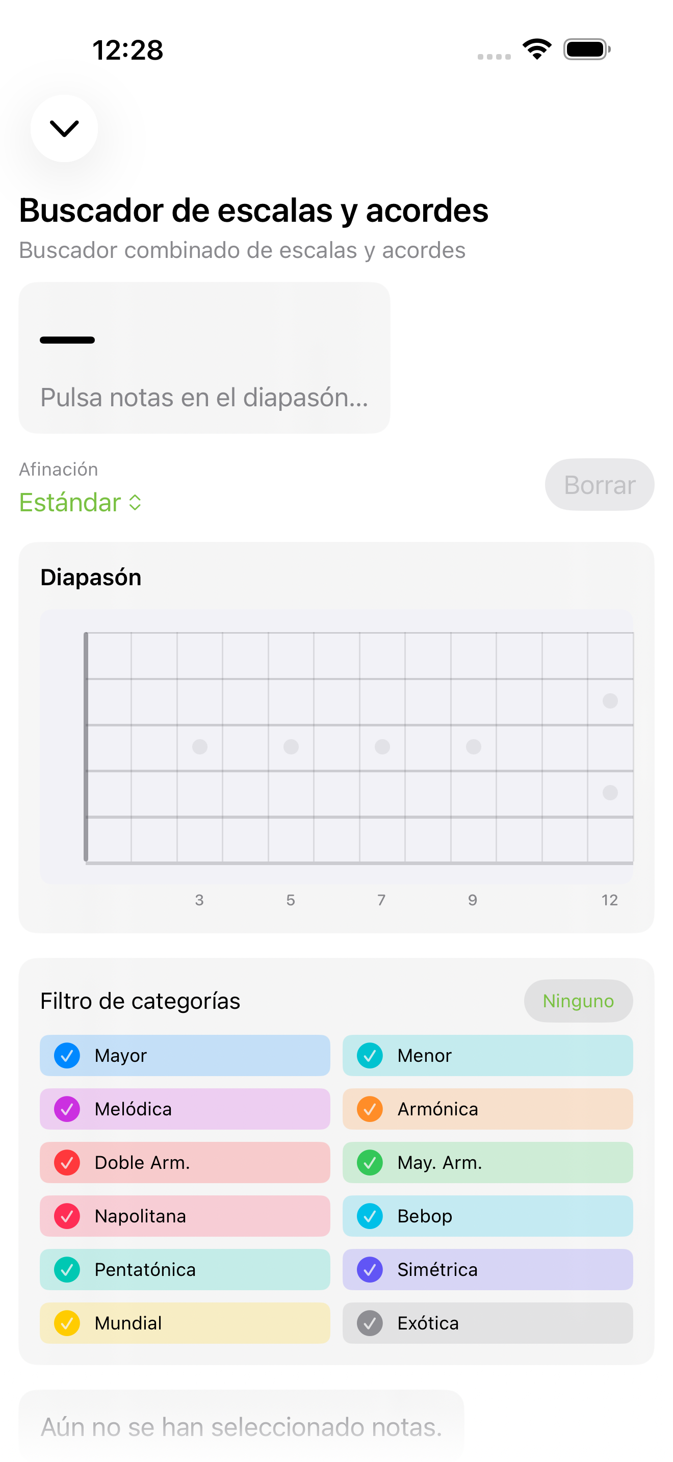Identificación de escalas y acordes en iPhone